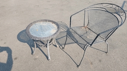 Iron Chair & Wicker/Glass Patio Table