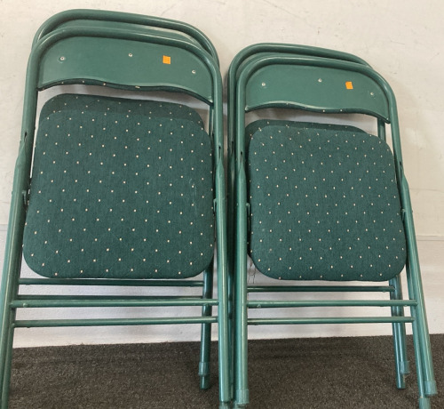 (4) Green Cushioned Folding Chairs. Please Inspect.