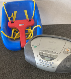 Little Tikes Snug ‘N Secure Toddler Swing, Sony Boom Box (Untested No Power Cord), Please Inspect.