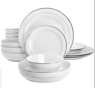 (1) 16 Piece Everyday Gibson Silver Band Porcelain Dinnerware Set