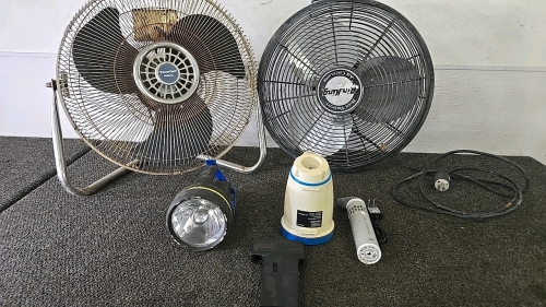 (2) Fans (2) Flashlights (1) WD-40 Turbo Air (1) Annie Halogen Leak Detector