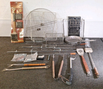 COLLECTION OF ASSORTED GRILLING & ROTISSERIE TOOLS & PARTS