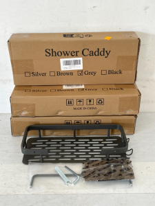 (4) Grey Shower Caddies with Hardware New In Box