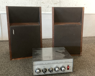 Set Of Vintage Bose Speakers, Vintage Mcgohan MS103 10 Watt Amplifier (Tested Does Turn On), Please Inspect.