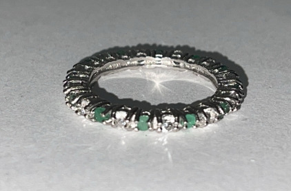 Emerald & White Sapphire Eternity Band In Sterling Silver, Size 8, Retail Price $135.00