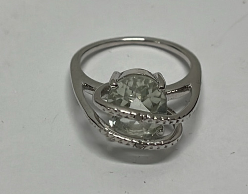 $135 Value, 3D Green Amethyst Diamond Statement Ring, Size 7