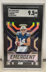 2022 NFL Panini Prizm E-18 “Alec Pierce” Emergent Silver Prizm SGC Graded 9.5 Mint Collectible Football Card