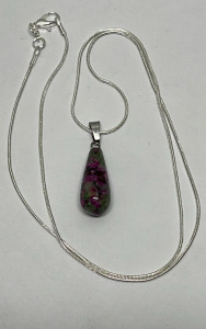 Natural Ruby & Zoisite Waterdrop Gemstone Pendant W/ .925 Silver Necklace