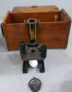 Antique Bausch & Lomb Optical Co. Microscope w/ Hard Wood Carry Case