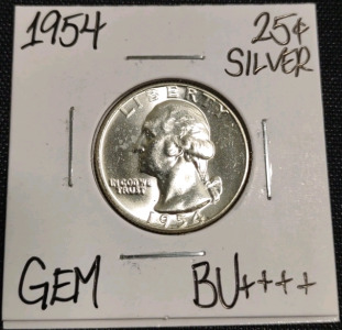 1954 Gem BU++++ Silver Washington Quarter