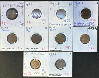 (10) Collectors Pennies, 1916-1954