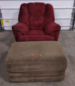 Red Reclining Chair w/ Brown Ottoman