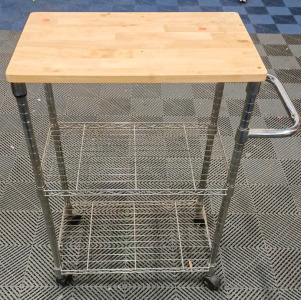 (1) 3-Tier Cart on Wheels w/ Utility Bar - 29.5" W (At Most) &times; 14 5/8" L &times; 3' H