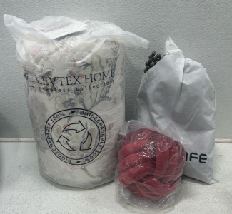 (1) Ophelia blush comforter set (1) beaded car seat cover (1) Knott throw pillow