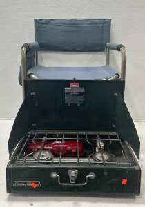 (1) Coleman grill (1) Folding chair