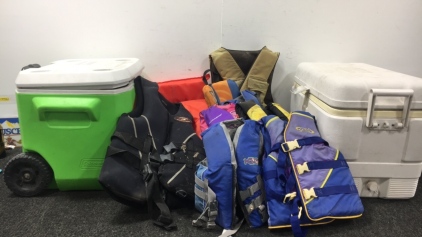 (2) Coolers and Life Vests