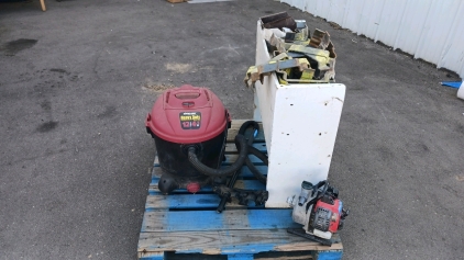 ShopVac, Steel Rack of Brackets and Assorted Hardware 36x30x12 and Mitsubishi Gas Water Pump