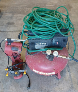 (1) Porter-Cable Air Compressor - 135psi - 2HP / 6-Gallon (1) Chicago Electric Power Tools Bench Top Grinder