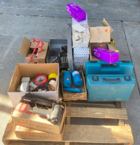 Pallet of Assorted Hardware and Battery Powered tools