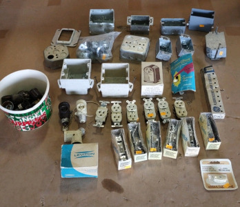 Assorted Electrical Outlets, Switches, Conduct & Assorted Screws