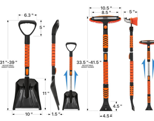 Ice Scraper, Snow Shovel, And (2) Pack Gutter Downspout