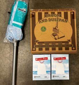 Dust Pan, Mop, Trash Bag