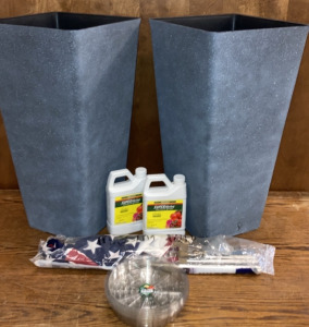 Planters (2-Lg. Grey) American Flag, Super Thrive Plant Food & Saucers