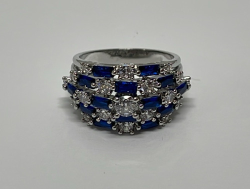 Mixed Blue & White Sapphire Ring Size 7-1/2