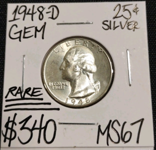 1948-D MS67 Rare Gem Silver Washington Quarter