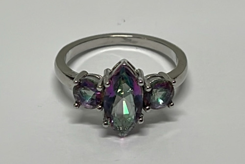 Marquise Cut Mystic Rainbow Topaz And Silver .925 Ring, Size 7-1/2