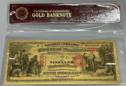 $5 Certified Gold Banknote 99.9% Pure 24k Carat Gold W/ COA