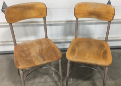 Two Wood and metal school chairs