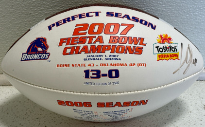 (1) Boise State Ian Johnson Autographed 2007 Fiesta Bowl Football