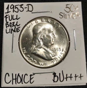 1953-D Choice BU++++ Full Bell Line Franklin Half Dollar