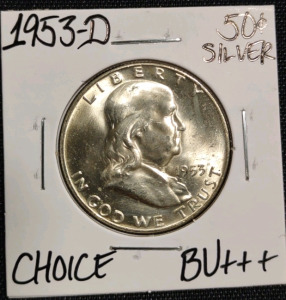 1953-D Choice BU+++ Silver Franklin Half Dollar