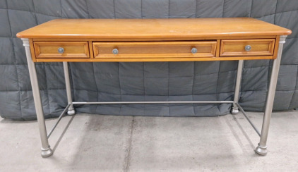 (1) 3-Drawer, Wood Top / Metal Legged Desk