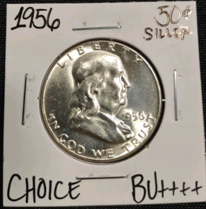 1956 Choice BU++++ Silver Franklin Half Dollar