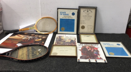 Vintage Garcia and Dunlap Tennis Rackets, Certified Print of “The Titleist Co.”, and more