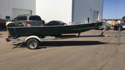 EVINRUDE FLAT BOTTOM FISHING BOAT WITH TRAILER