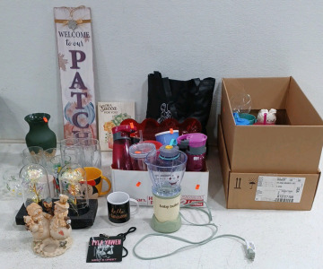 (2) Floral in Glass Display Irridescent Tabletop Decor (1) Candle Holder Snowman Decor (1) Signed Tyler Yaweh Meet & Greet (2) Wall Decor Pieces (1) Random & Assorted Cups, Mugs, Waterbottles Drinking Glasses and More!