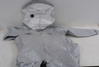 (1) Box of Medium DuPont Tychem F Chemical Protection Suit - Zipper in Back of Suit
