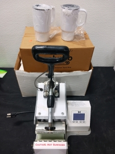 1 cup press. 1 box of 11 plastic mugs 1 box 12 mugs
