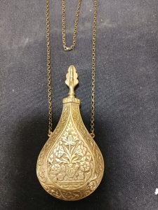Vintage solid brass perfume bottle 3 dimensional leaf screw applicator