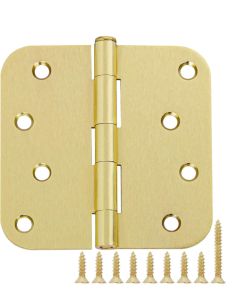 (1) 18 Pack 4 In Exterior Door Hinges Outdoor Brushed Brass Door Hinges Satin Gold 4 Inch 5/8"Radius Interior Door Hinges Rounded Front Hardware for Home,Heavy Duty Gate,Furniture,Entry Residential Hinges