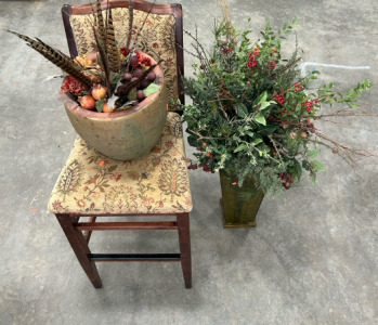 (2) Fake potted plants (1) Chair