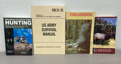 (4) Outdoor Skills Books… US Army Survival Manual, Boy Scouts Of America Fieldbook, SAS And Elite Forces Hunting Guide, And Elk Hunting Secrets