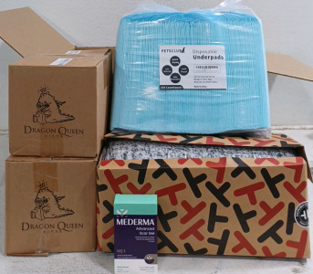 (1) Amazon Mystery Box - (1) Sherpa Throw Blanket (2) "Dragon Queen Gifts" Gift Box (1) Maderma Advanced Scar Gel (1) 22"×22" Disposable Underpad - 100ct and More!!