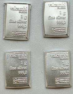 (4) 1g Fine Silver 999,0 Valcambi Suisse Bars