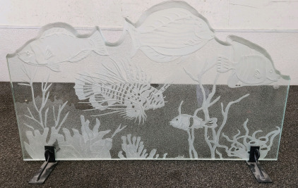 Etched Glass Marine Scene W/ Stand
