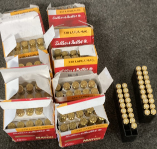 100 EMPTY 338 LAPUA ROUNDS, 36 EMPTY 6MM CREEDMORE ROUNDS.